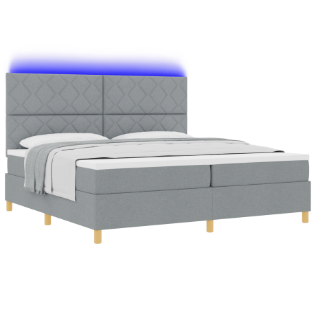 vidaXL LED Box Spring Bed met matras Lichtgrijs 200 x 200 cm Stof afbeelding3 - 1