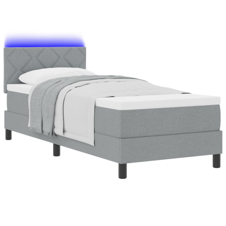 vidaXL Boxspring bed met matras met LED Lichtgrijs 80 x 200 cm Stof afbeelding3 - 1
