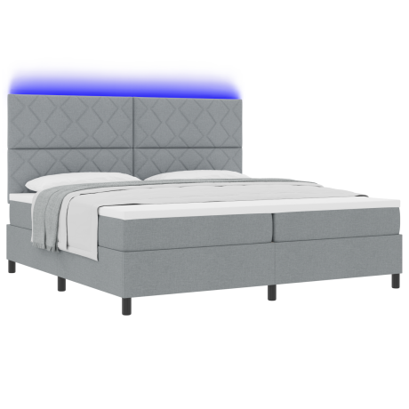 vidaXL Boxspring bed met matras met LED Lichtgrijs 200 x 200 cm Stof afbeelding3 - 1