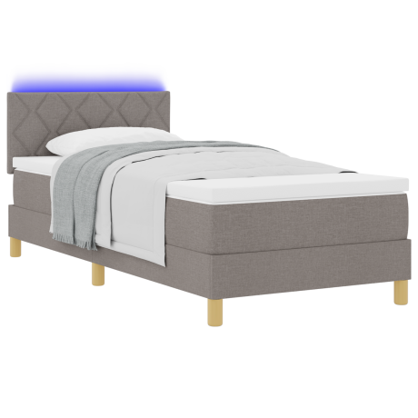 vidaXL LED Box Spring Bed met hoofdeinde Taupe 100 x 200 cm Stof afbeelding3 - 1