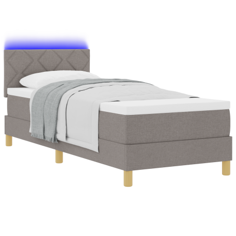 vidaXL LED Box Spring Bed met hoofdeinde Taupe 80 x 200 cm Stof afbeelding3 - 1