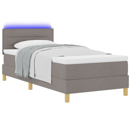 vidaXL LED Box Spring Bed met hoofdeinde Taupe 80 x 200 cm Stof afbeelding3 - 1