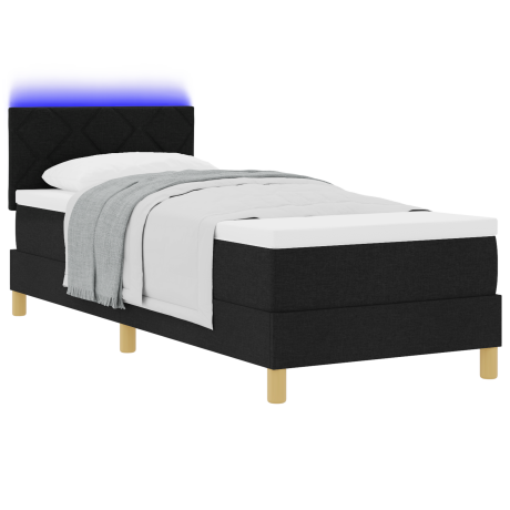 vidaXL Boxspring Bed met Matras & LED Zwart 80x200 cm Stof afbeelding3 - 1