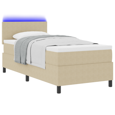 vidaXL LED Box Spring Bed Lichtgrijs en wit. 100 x 200 cm Katoen Stof afbeelding3 - 1