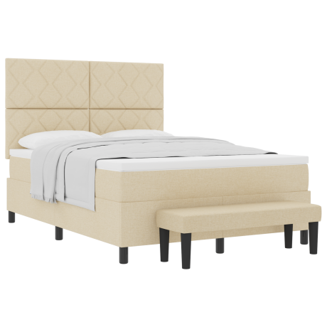 vidaXL Boxspringbed met Matras & Bank Crème 160x200 cm Stof afbeelding3 - 1