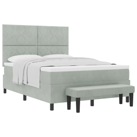 vidaXL Boxspring bed met hoofdeinde Lichtgrijs 190 x 140 cm Fluweel afbeelding3 - 1