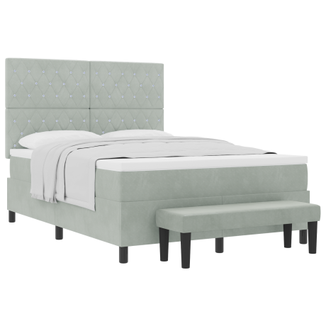 vidaXL Boxspring bed met hoofdeinde Lichtgrijs 200 x 160 cm Fluweel afbeelding3 - 1