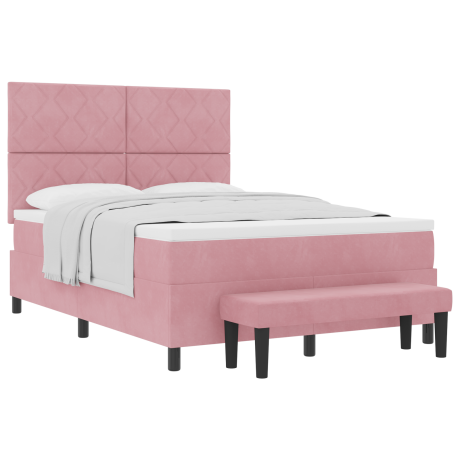 vidaXL Boxspringbed met matras & bank Roze 160x200 cm Fluweel afbeelding3 - 1