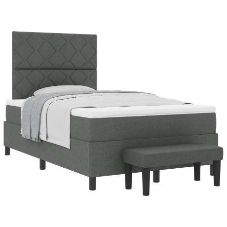 vidaXL Boxspringbed met Matras & Bankje Donkergrijs 120x190 cm Stof afbeelding3 - 1
