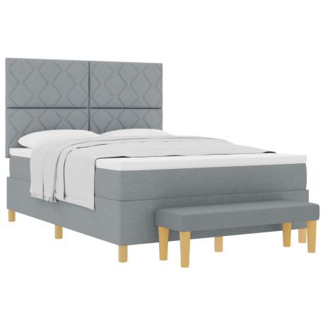 vidaXL Boxspringbed met Matras & Bankje Lichtgrijs 140x200 cm Stof afbeelding3 - 1