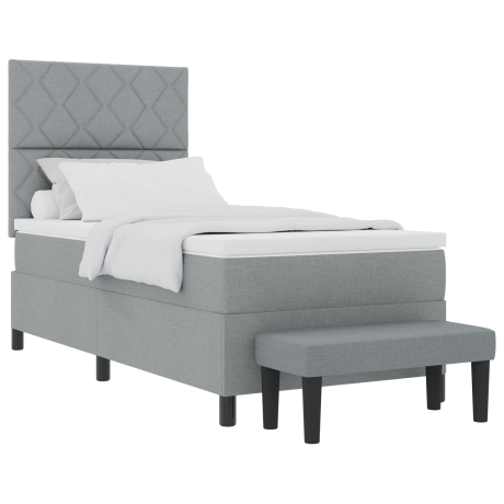 vidaXL Boxspringbed met Matras & Bankje Lichtgrijs 90x200 cm Stof afbeelding3 - 1
