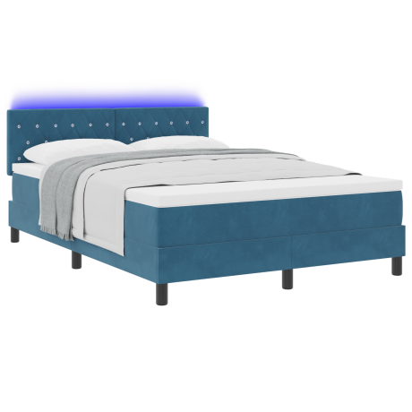 vidaXL LED Box Spring Bed met matras Donkerblauw 140 x 200 cm Fluweel afbeelding3 - 1
