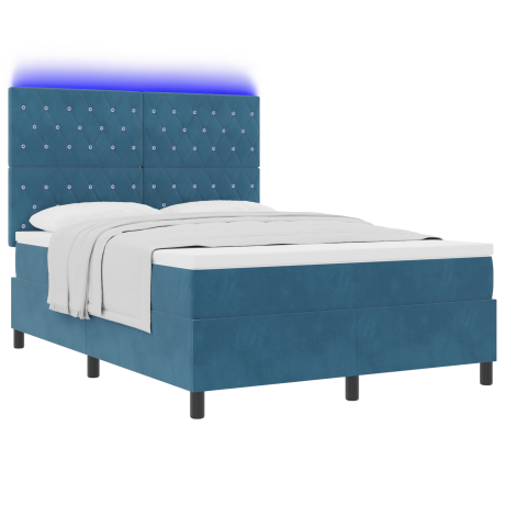 vidaXL LED Box Spring Bed met matras Donkerblauw 140 x 200 cm Fluweel afbeelding3 - 1