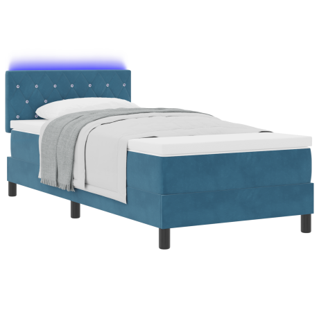 vidaXL LED Box Spring Bed met matras Donkerblauw 90 x 200 cm Fluweel afbeelding3 - 1