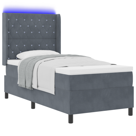 vidaXL Boxspringbed met matras en LED fluweel donkergrijs 100x200 cm afbeelding3 - 1