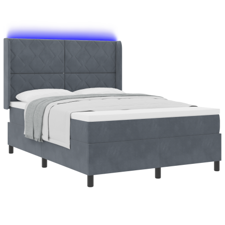 vidaXL Boxspringbed met matras en LED fluweel donkergrijs 140x190 cm afbeelding3 - 1