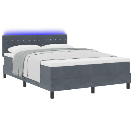 vidaXL LED Box Spring Bed met matras Donkergrijs 140 x 200 cm Fluweel afbeelding3 - 1