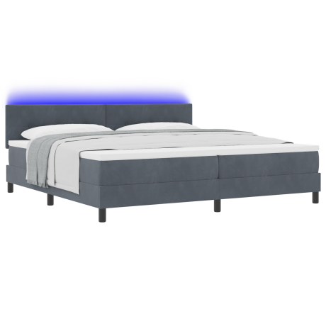 vidaXL LED Box Spring Bed met matras Donkergrijs 200 x 200 cm Fluweel afbeelding3 - 1