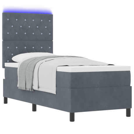 vidaXL LED Box Spring Bed met matras Donkergrijs 80 x 200 cm Stof afbeelding3 - 1