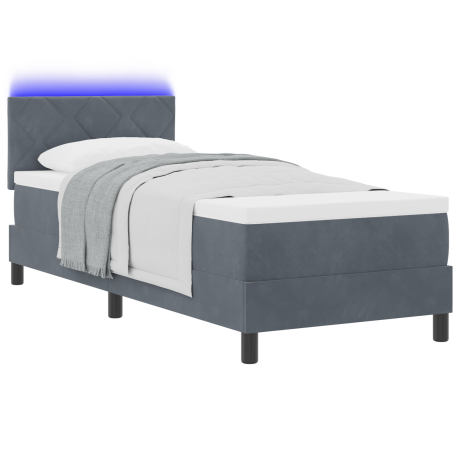 vidaXL LED Box Spring Bed met matras Donkergrijs 80 x 200 cm Fluweel afbeelding3 - 1