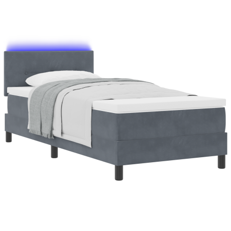 vidaXL LED Box Spring Bed met matras Donkergrijs 90 x 190 cm Fluweel afbeelding3 - 1