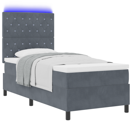 vidaXL LED Box Spring Bed met matras Donkergrijs 90 x 200 cm Fluweel afbeelding3 - 1