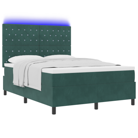 vidaXL LED Box Spring Bed met matras Donkergroen 140 x 190 cm Fluweel afbeelding3 - 1