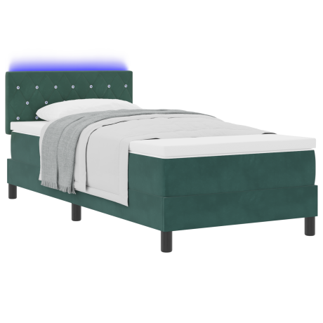 vidaXL LED Box Spring Bed met matras Donkergroen 90 x 190 cm Fluweel afbeelding3 - 1