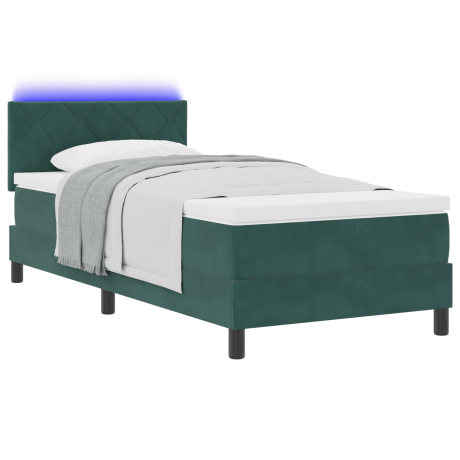 vidaXL LED Box Spring Bed met matras Donkergroen 90 x 200 cm Fluweel afbeelding3 - 1