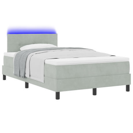 vidaXL LED Box Spring Bed met matras Lichtgrijs 120 x 200 cm Fluweel afbeelding3 - 1