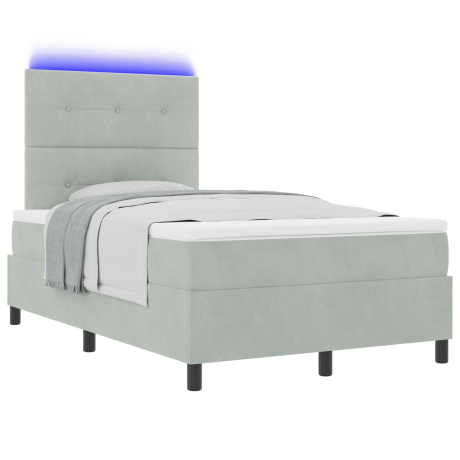 vidaXL LED Box Spring Bed met matras Lichtgrijs 120 x 200 cm Fluweel afbeelding3 - 1