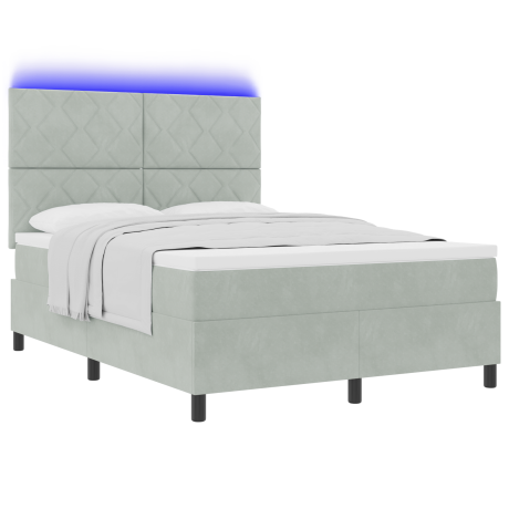 vidaXL LED Box Spring Bed met matras Lichtgrijs 140 x 190 cm Fluweel afbeelding3 - 1