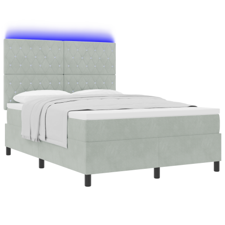 vidaXL LED Box Spring Bed met matras Lichtgrijs 140 x 190 cm Fluweel afbeelding3 - 1