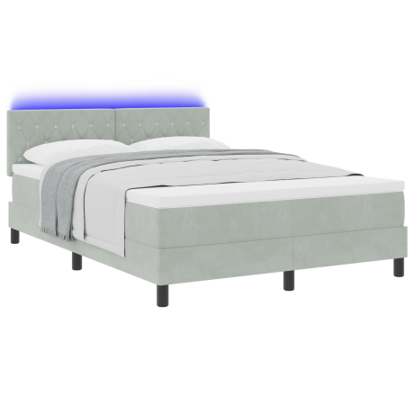 vidaXL LED Box Spring Bed met matras Lichtgrijs 140 x 200 cm Fluweel afbeelding3 - 1