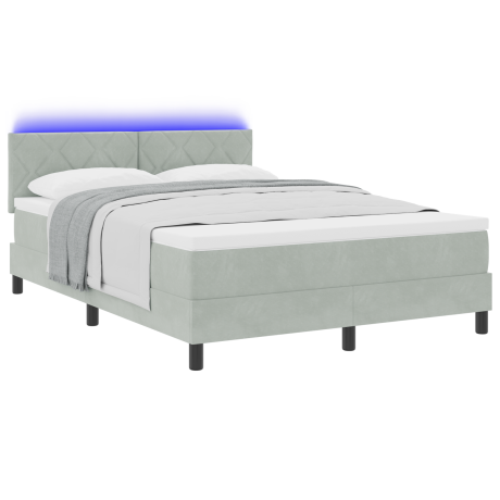 vidaXL LED Box Spring Bed met matras Lichtgrijs 140 x 200 cm Fluweel afbeelding3 - 1