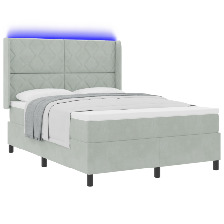 vidaXL Boxspringbed met matras met LED Lichtgrijs 140 x 200 cm Fluweel afbeelding3 - 1