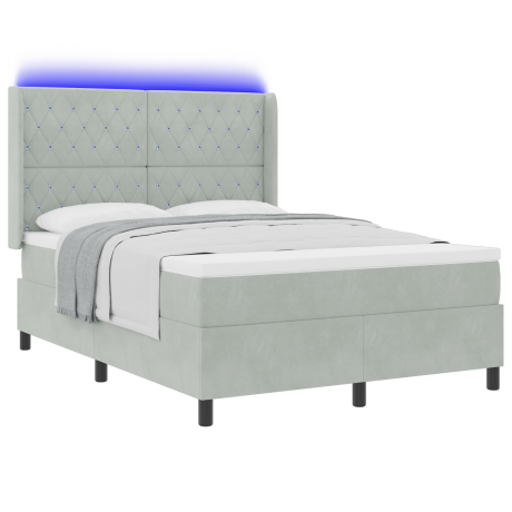 vidaXL Boxspringbed met matras met LED Lichtgrijs 160 x 200 cm Fluweel afbeelding3 - 1