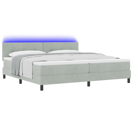 vidaXL LED Box Spring Bed met matras Lichtgrijs 200 x 200 cm Fluweel afbeelding3 - 1