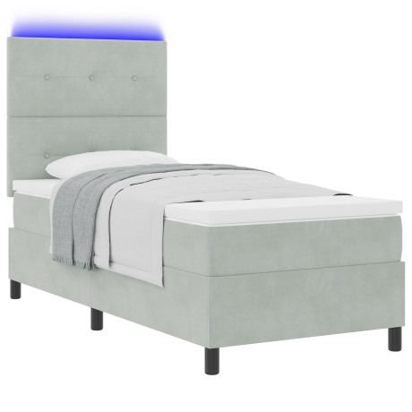 vidaXL Boxspringbed met matras en LED fluweel lichtgrijs 80x200 cm afbeelding3 - 1