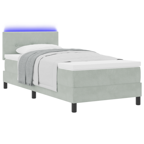vidaXL LED Box Spring Bed met matras Lichtgrijs 90 x 200 cm Fluweel afbeelding3 - 1