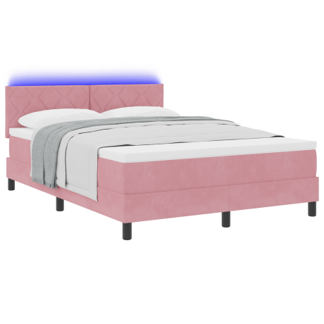 vidaXL LED Box Spring Bed met matras met LED Roze 160 x 200 cm Fluweel afbeelding3 - 1