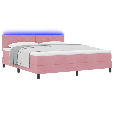 vidaXL Boxspringbed met matras en LED fluweel roze 180x200 cm afbeelding3 - 1