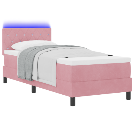 vidaXL Boxspringbed met matras en LED fluweel roze 80x200 cm afbeelding3 - 1