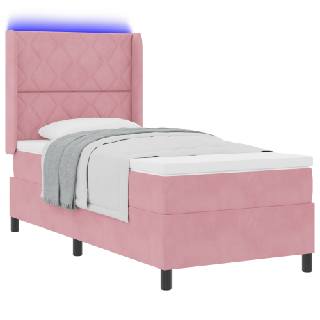vidaXL Boxspringbed met matras en LED fluweel roze 90x200 cm afbeelding3 - 1