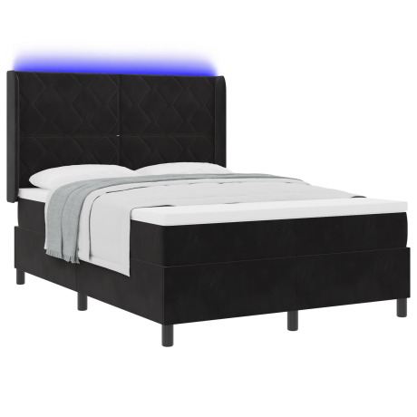 vidaXL Boxspringbed met matras en LED fluweel zwart 140x200 cm afbeelding3 - 1