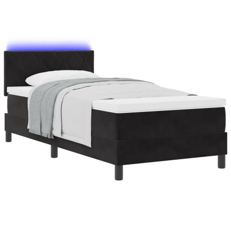 vidaXL LED Box Spring Bed met matras met LED Zwart 90 x 200 cm Fluweel afbeelding3 - 1