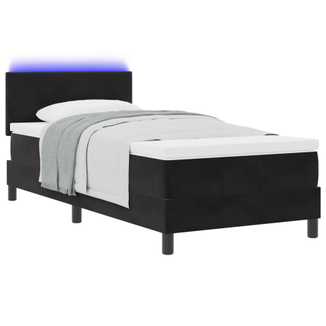 vidaXL LED Box Spring Bed met matras met LED Zwart 90 x 200 cm Fluweel afbeelding3 - 1