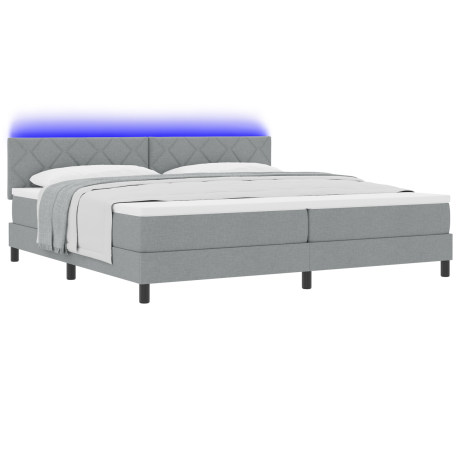 vidaXL Boxspring bed met matras met LED Lichtgrijs 200 x 200 cm Stof afbeelding3 - 1