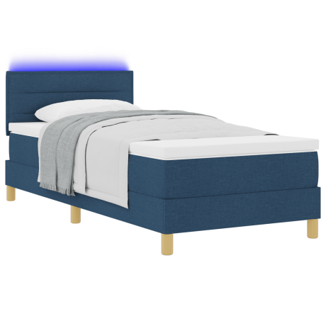 vidaXL LED Box Spring Bed met hoofdeinde Blauw 100 x 200 cm Stof afbeelding3 - 1
