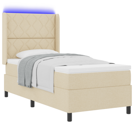 vidaXL Boxspringbed met matras en LED stof crèmekleurig 100x200 cm afbeelding3 - 1